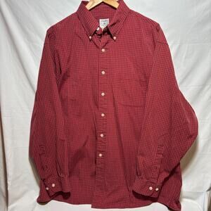 Brooks Brothers XL Red Check Button Down Shirt USA Made Long Sleeve Cotton